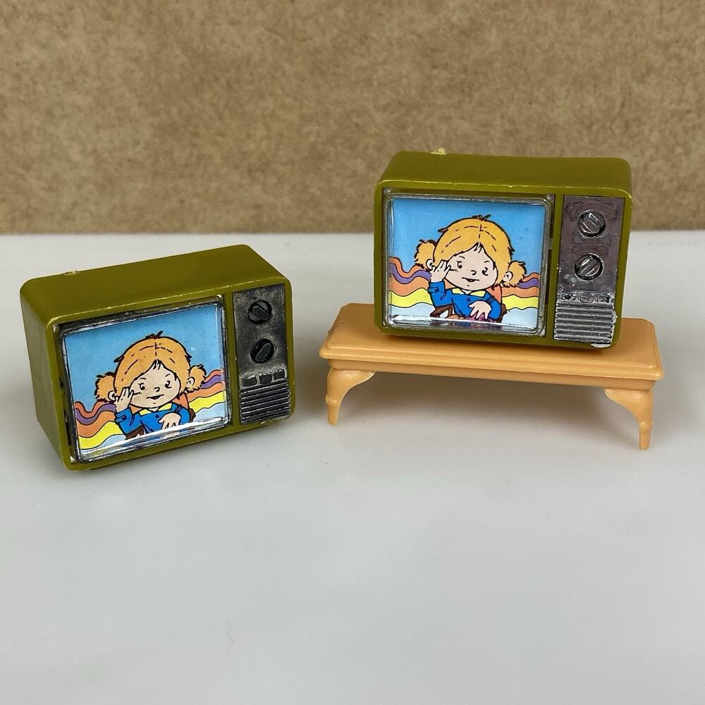 Vintage ARCO Dollhouse Televisions TVs And Bench Table 1970s Made In Hong Kong